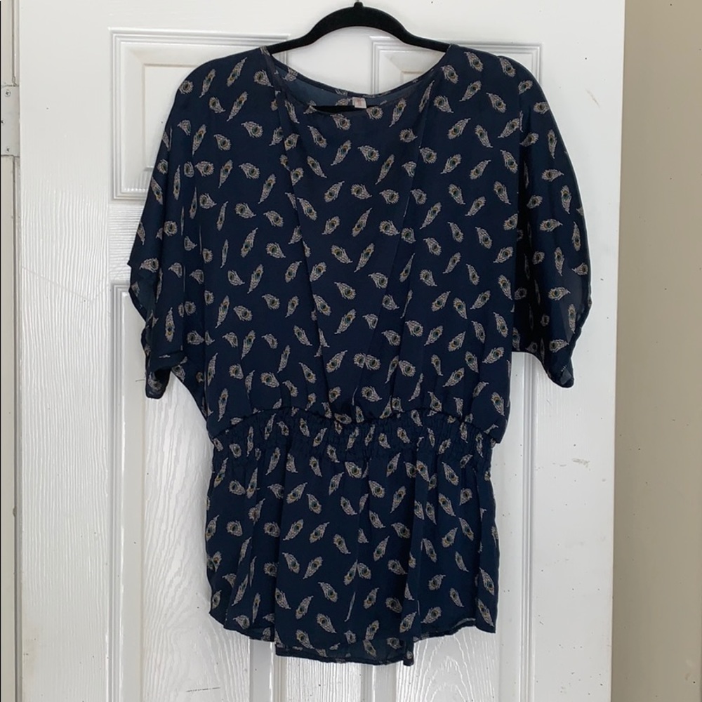 Navy peacock print blouse